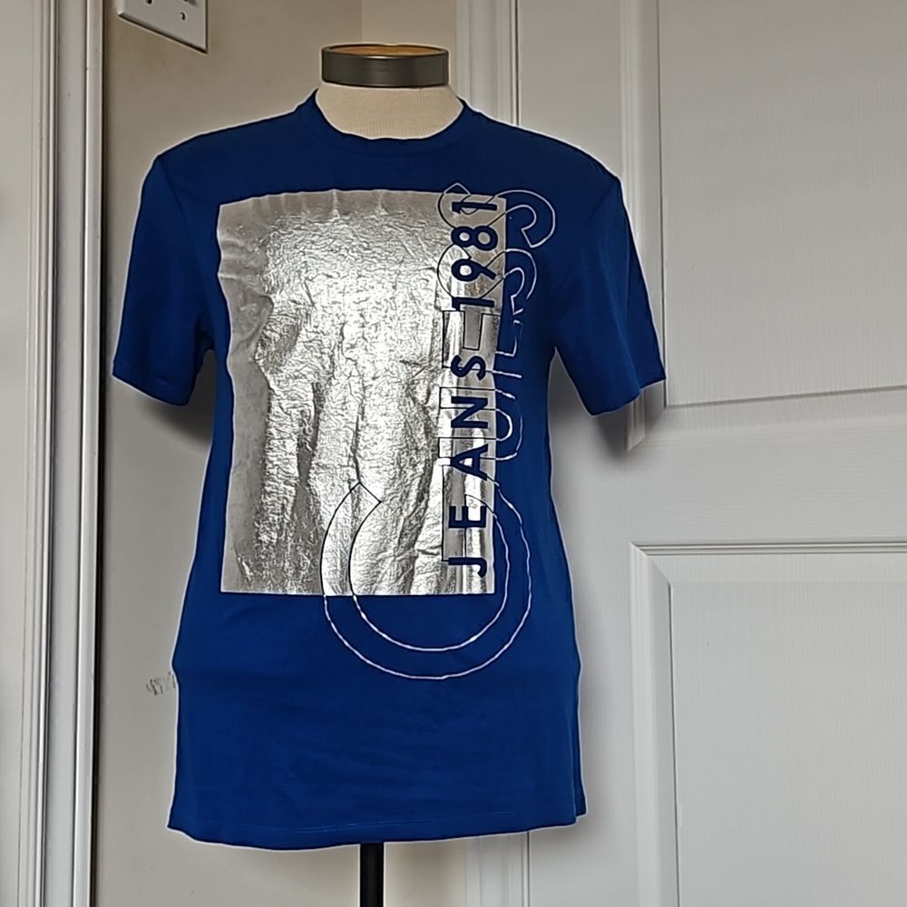 Guess Men's Logo Short Sleeves T-Shirt Medium Royal Blue/ Silver - Picture 6 of 16